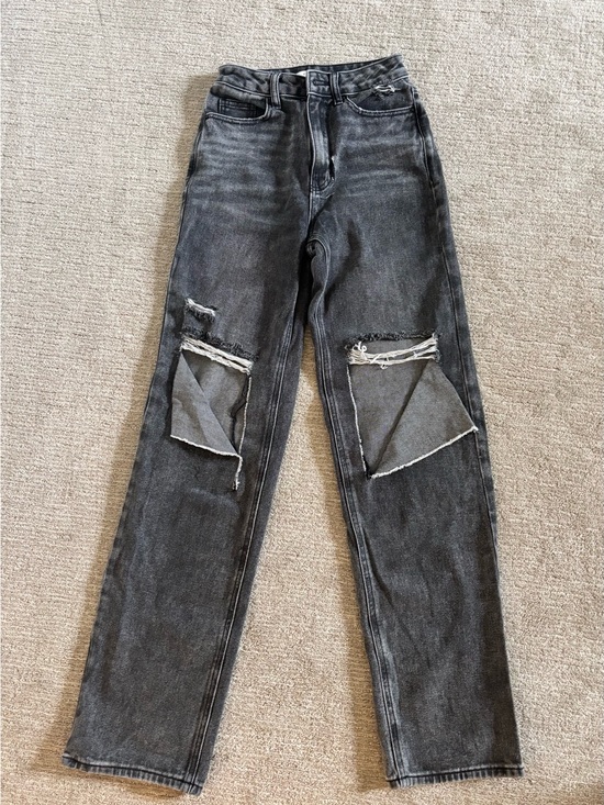 PacSun Denim - PacSun Black Washed Straight-Leg Jeans with Knee Distress